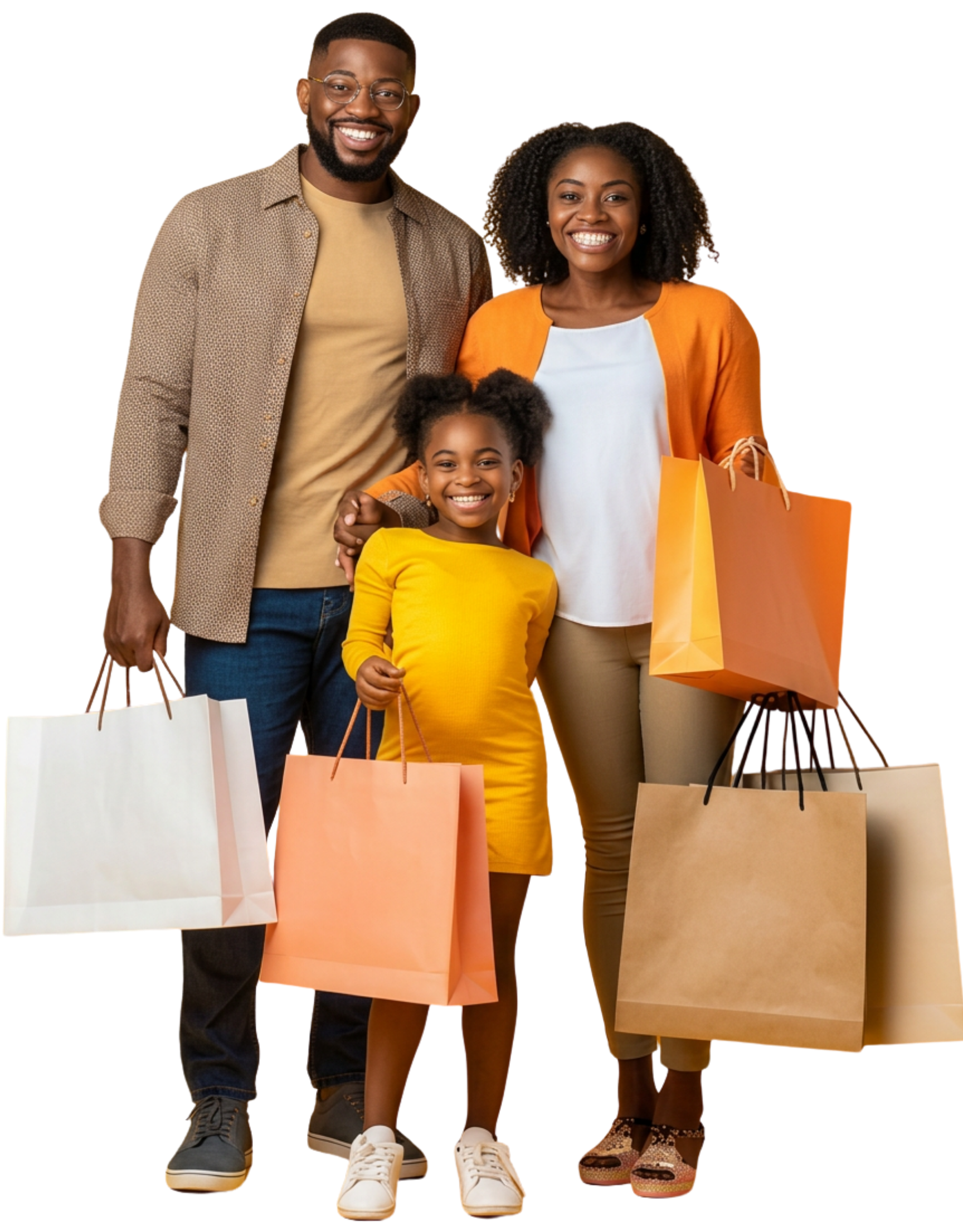 A Nigerian family unpacking shopping bags from a NoboNG order