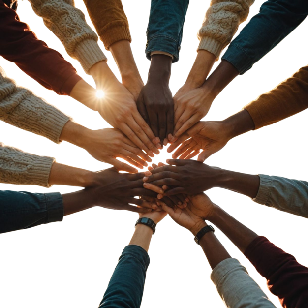 A community of people joining hands together